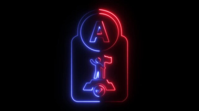 Abstract glowing neon Achievable Smart goal setting icon animation with dark background.