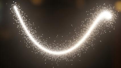Elegant trail of sparkling glitter dust particles creates a magical, glowing effect