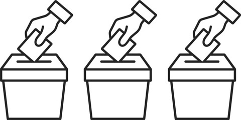 Three Voting Icons With Hand Dropping Ballot Into Box election vote
