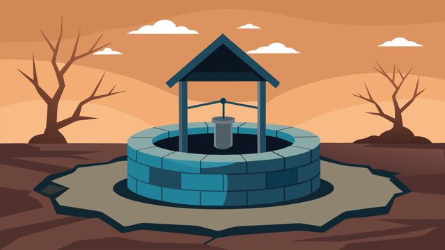 Dry well in arid landscape illustration: water scarcity crisis Vector, illustration