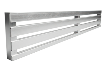 Silver metal aluminum ventilation grille with horizontal slats isolated on transparent background