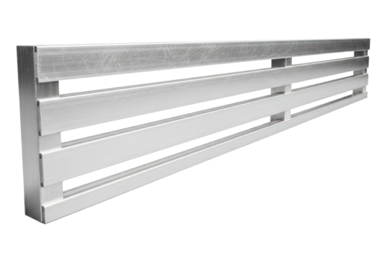 Silver metal aluminum ventilation grille with horizontal slats isolated on transparent background