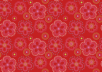 Vibrant floral pattern with colorful polka dots creates a playful and cheerful mood for textile designs and whimsical backgrounds, ideal for spring projects