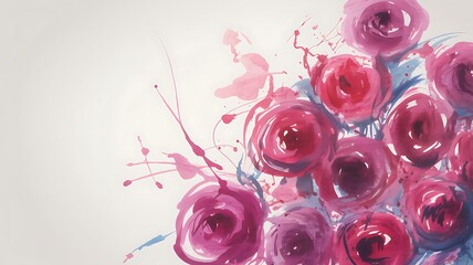 Pink and Purple Watercolor Roses with Splatters Keywords: watercolor, roses, flowers, pink