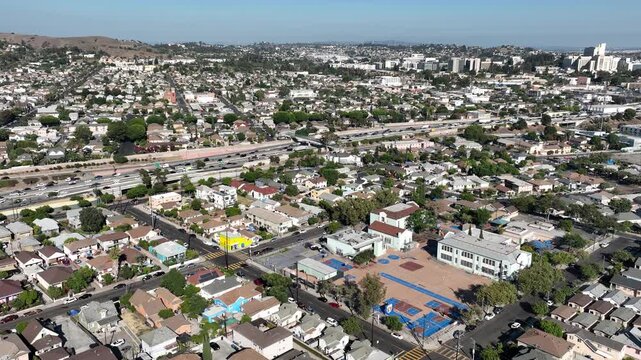 Los Angeles Lincoln Heights Aerial Shot Freeway R California USA