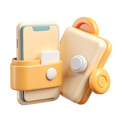 3D illustration of a mobile wallet with smartphone and card in soft pastel tones. Represents secure payment, digital wallet, mobile finance, and online transactions. Perfect for fintech and app UI.