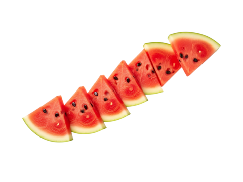 Vibrant Red Watermelon Slices Arranged Diagonally Isolated On A Transparent Background Delicious Juicy Summer Fruit Dessert Refreshing Healthy Snack Food Photography With Visible Black Seeds