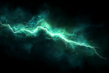 Dynamic Emerald Lightning Bolt with Trails on Dark Backdrop Abstract Energy