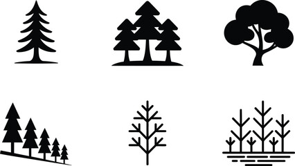 Collection of Stylized Tree Icons in Black and White