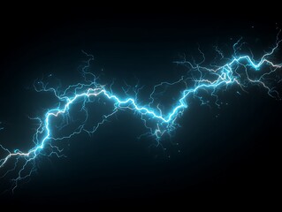 Electric Blue Lightning Bolt Illuminating the Dark Night Sky Energetic Display of Natural Power Electricity Science Striking Visual Effect Intense Glow Sharp Details