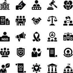Government and legal system icon set justice court