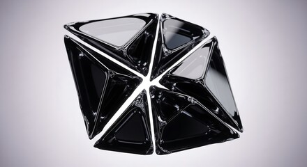 A sharp, obsidian-black, broken into perfectly geometrical, non-repeating triangular pieces.