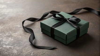 Elegant gift box with dark ribbon on textured surface for special occasions