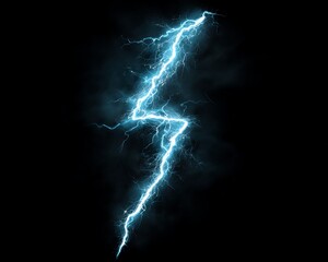 Electrical Blue Lightning Bolt Against a Dark Black Background with Energetic and Volatile Energy Bursting in Atmospheric Electric Discharge Display