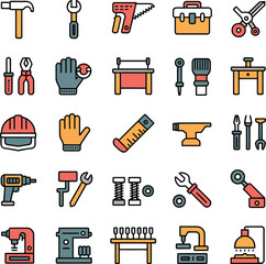 Vibrant Flat Icons of Tools and Hardware hammer wrench