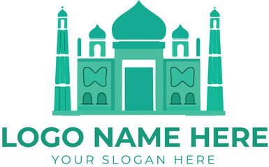 Architectural logo vector with green Taj Mahal-inspired dome and minarets for heritage, cultural, or tourism branding