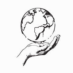 Hand of the Person Holds Globe Image Vector On white background