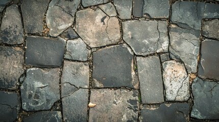 Obraz premium Close-up of cracked and aged paving block