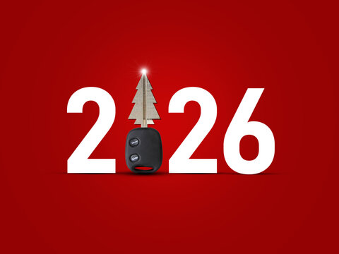 Fototapeta Happy New Year Car key or transport concept background. 2026 new year car concept background.