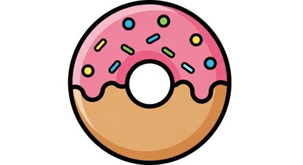 Fototapeta premium Single frosted pastry with colorful sprinkles shown in a close up cartoon style