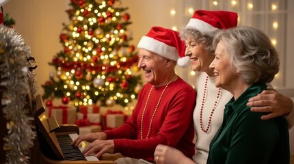 Festive Seniors Enjoying Christmas Music Together