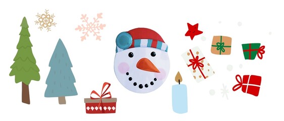 snowman on a white background. Holiday, winter, xmas , new year illustration.