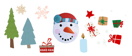 snowman on a white background. Holiday, winter, xmas , new year illustration.