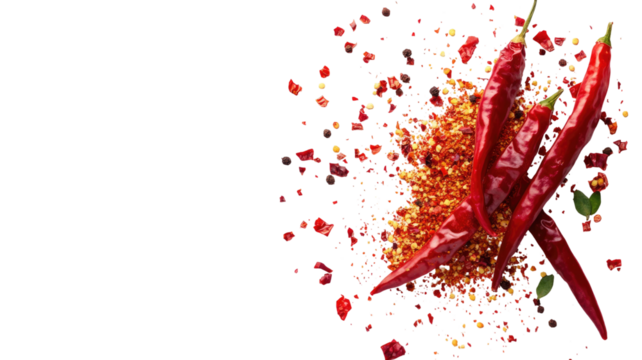 Fiery spicy chili red pepper with vibrant glossy skin and curved tapered shape shown in detailed food ingredient view isolated on white background