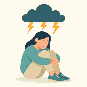 Thunder phobia astraphobia illustration of woman scared of storm