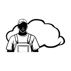 Restaurant waiter icon with serving tray silhouette vector illustration under awning background design concept