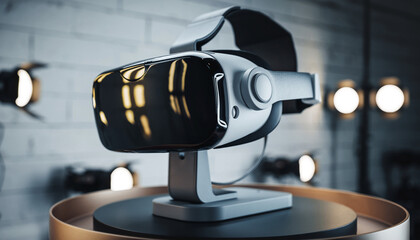 Futuristic Virtual Reality Headset Displaying Digital Information.