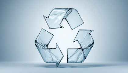 Glass Recycle Symbol on a Light Blue Background Representing Environmental Conservation.