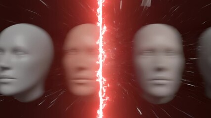 Rows of Heads Targeted by Red Laser Before Lightening Strikes