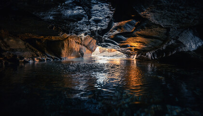 Mystical Cave Pool Reflections in the Grottos Depths.
