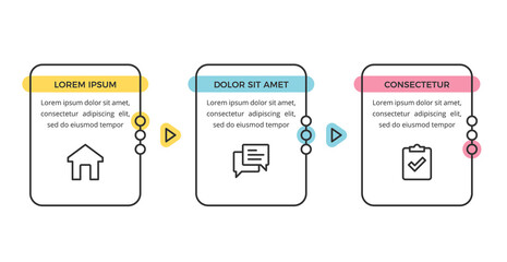 Minimal linear infographic template with three steps for process visualization