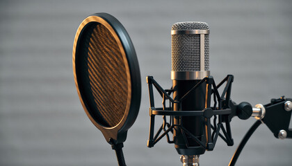 Professional Studio Microphone with Pop Filter for Audio Recording.