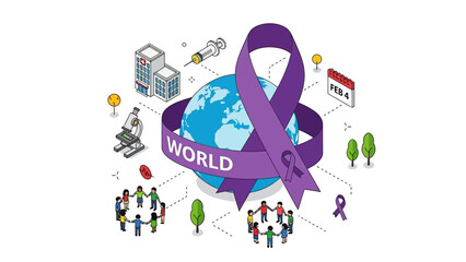 Obraz premium Global Health Awareness and Solidarity with Purple Ribbon Symbolizing Support and Community Efforts