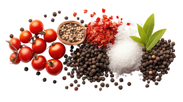 Mild hot powder mixture in loose textured form displayed with fine granules and blended seasoning ingredients isolated on white background