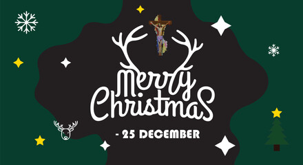 Merry Christmas holiday season greeting card with jesus cross and antler decoration vector