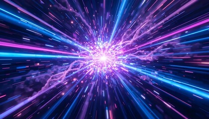 Fototapeta premium Abstract Blue and Purple Neon Space Background with Galactic Glow