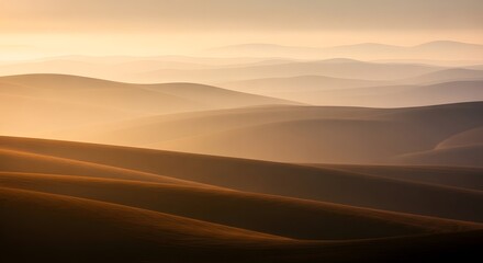 Fototapeta premium Golden Waves of Hills Abstract Landscape Serenity at Sunset