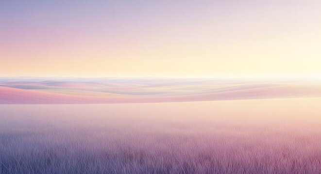 Serene Sunrise Over Lavender Field A Pastel Dreamscape of Nature's Beauty - Powered by Adobe