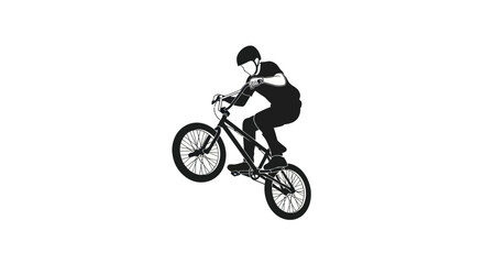 Fototapeta premium Silhouette of BMX Rider Performing a Wheelie Trick.