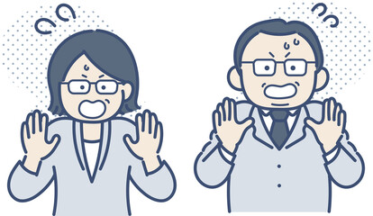 慌てる、驚く40代のビジネスパーソンのイラストセット