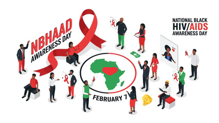 National HIV/AIDS Awareness Day February 1st Celebration with Red Ribbon and African Continent Map