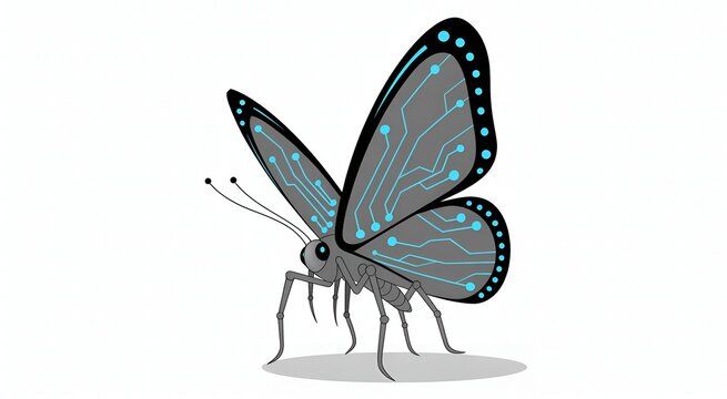 Futuristic Butterfly with Circuit Board Wings and Blue Lights