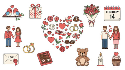 Valentine's Day Icon Set Celebrate Love with Romantic Illustrations and Symbols