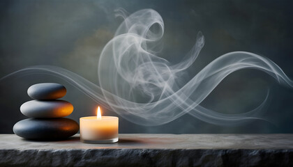 Zen Stones Candle and Smoke A Moment of Tranquility.