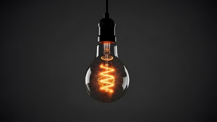 Vintage edison bulb hanging on black background