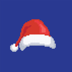 christmas hat pixel art, vector illustration on isolated background.